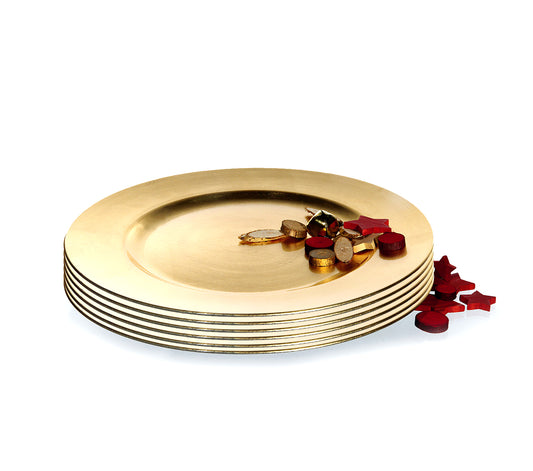 BigDean Platzteller 6 Stück Dekoteller Event Teller Unterteller Antik - Gold - farbend 33cm Kunststoff Tischdeko image 1