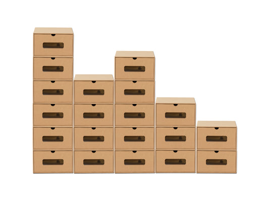 BigDean 20 Stück Aufbewahrungsbox mit Sichtfenster Stapelbar Schuhaufbewahrung Storage Box Schuhbox Schuhkarton Schuhschachtel Allzweckbox Schublade Pappe aus Kraftpapier image 1