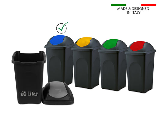 BigDean Mülleimer groß 60L - schwarz - mit Schwingdeckel blau - aus Kunststoff - Müllsammler Abfalleimer Mülltonne Abfallbehälter - Made in Italy image 2