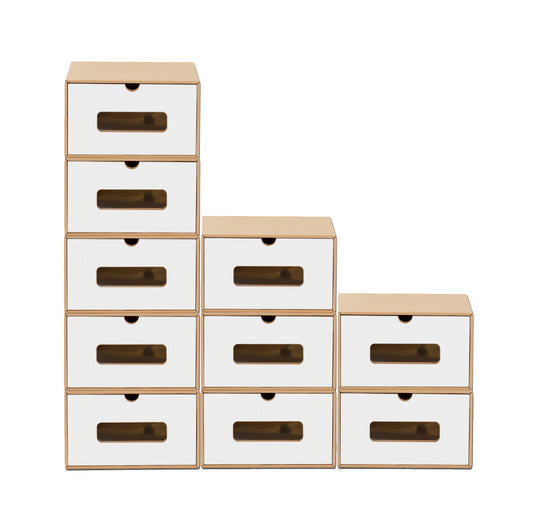 BigDean 10er Boxen-Set mit Sichtfenster & Schublade - Pappkarton aus Kraftpapier - Schuhbox Spielzeug-Box Aufbewahrung für Zubehör & Accessoires image 1