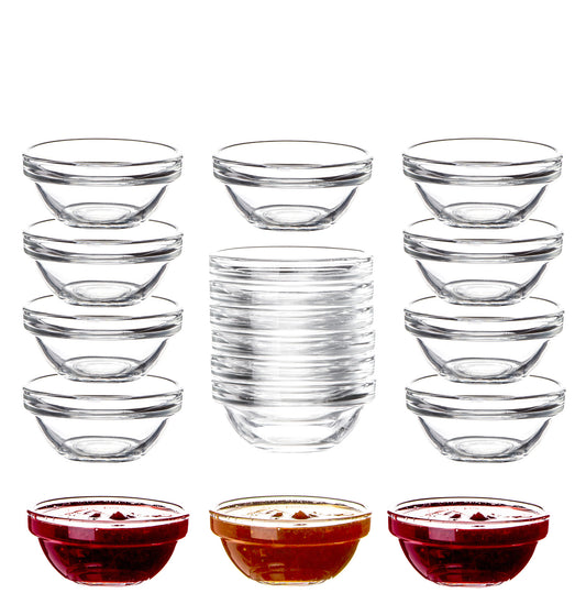 BigDean 18x Dipschalen Ø 6 cm aus gehärtetem Glas 30ml - Für Dip, Marmelade, Konfitüre - Stapelbar - Für Spülmaschine & Mikrowelle - Mini Soßen-Schalen für Tapas, Ketchup & Buffet image 1