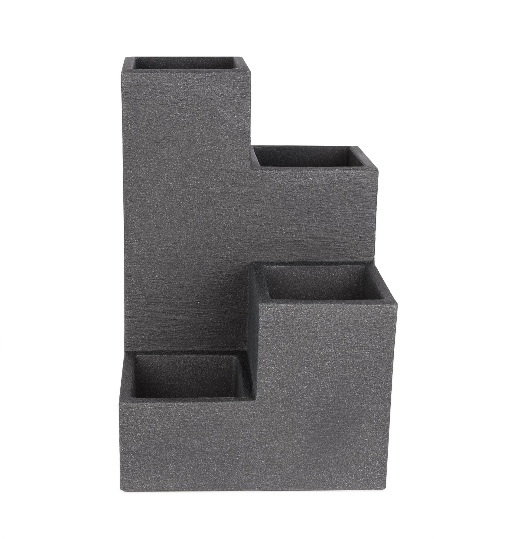 Blumentreppe in Granitstein-Optik - modernes Hochbeet in Anthrazit - 60x40x40 - Blumenkübel