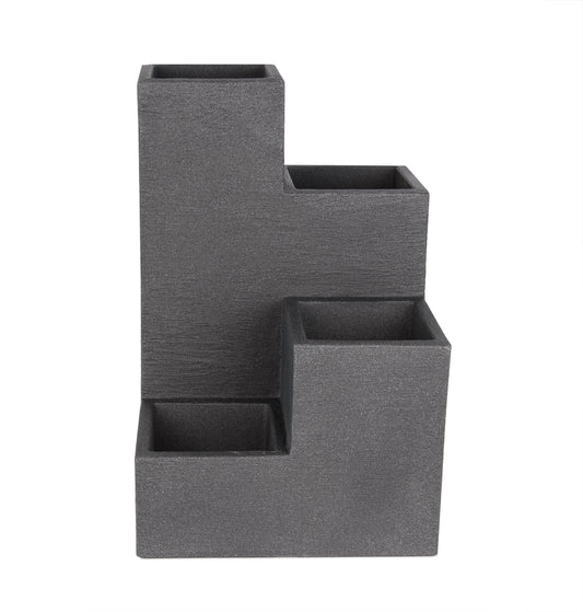 Blumentreppe in Granitstein-Optik - modernes Hochbeet in Anthrazit - 60x40x40 - Blumenkübel