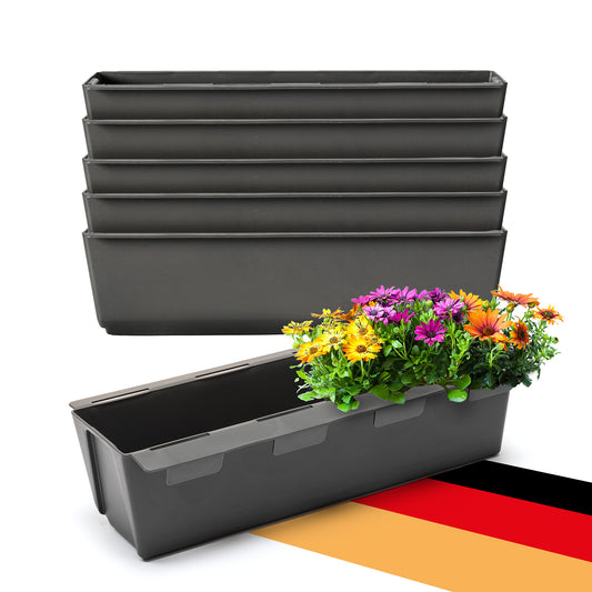 BigDean 6er Set Paletten Blumenkästen - Einsatz - mit Hängesystem zum Einhängen - 37cm anthrazit - Pflanzkasten für Europalette Balkonkasten Blumentopf - aus recyceltem PP-Kunststoff image 1