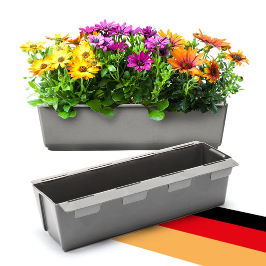 BigDean 2er Set Paletten Blumenkästen - Einsatz - mit Hängesystem zum Einhängen - 37cm Beton-grau - Pflanzkasten für Europalette Balkonkasten Blumentopf - aus recyceltem PP-Kunststoff image 1