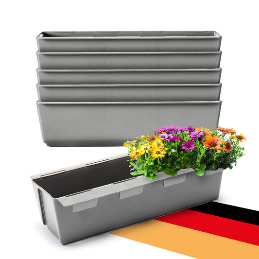 BigDean 6er Set Paletten Blumenkästen - Einsatz - mit Hängesystem zum Einhängen - 37cm Beton-grau - Pflanzkasten für Europalette Balkonkasten Blumentopf - aus recyceltem PP-Kunststoff image 1