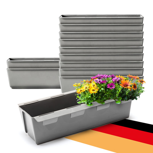 BigDean 12er Set Paletten Blumenkästen - Einsatz - mit Hängesystem zum Einhängen - 37cm Beton-grau - Pflanzkasten für Europalette Balkonkasten Blumentopf - aus recyceltem PP-Kunststoff image 1