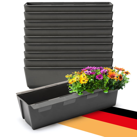 BigDean 10er Set Paletten Blumenkästen - Einsatz - mit Hängesystem zum Einhängen - 37cm anthrazit - Pflanzkasten für Europalette Balkonkasten Blumentopf - aus recyceltem PP-Kunststoff image 1