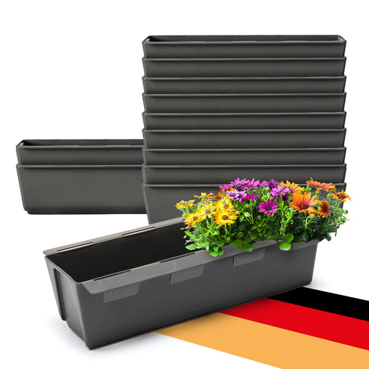 BigDean 12er Set Paletten Blumenkästen - Einsatz - mit Hängesystem zum Einhängen - 37cm anthrazit - Pflanzkasten für Europalette Balkonkasten Blumentopf - aus recyceltem PP-Kunststoff image 1