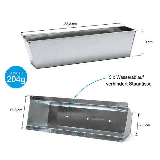 BigDean 12er Set Zink Paletten Blumenkästen - Einsatz 38cm groß silber - aus Metall verzinkt - Zinkkasten Pflanzkasten Balkonkasten Blumentopf für Europaletten image 2