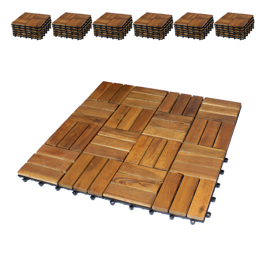 BigDean 66er Pack Holzfliesen für Balkon 30x30 cm - 6 Quadratmeter - aus Akazien-Holz - Bodenbelag Holzboden Klicksystem Balkonfliesen Klickfliesen image 1