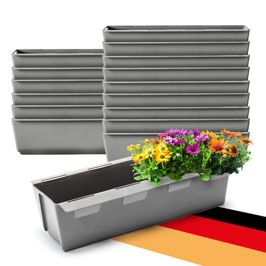 BigDean 16er Set Paletten Blumenkästen - Einsatz - mit Hängesystem zum Einhängen - 37cm Beton-grau - Pflanzkasten für Europalette Balkonkasten Blumentopf - aus recyceltem PP-Kunststoff image 1