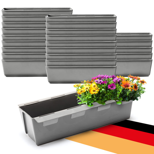 BigDean 24er Set Paletten Blumenkästen - Einsatz - mit Hängesystem zum Einhängen - 37cm Beton-grau - Pflanzkasten für Europalette Balkonkasten Blumentopf - aus recyceltem PP-Kunststoff image 1