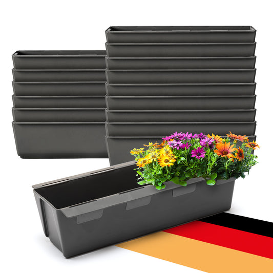 BigDean 16er Set Paletten Blumenkästen - Einsatz - mit Hängesystem zum Einhängen - 37cm anthrazit - Pflanzkasten für Europalette Balkonkasten Blumentopf - aus recyceltem PP-Kunststoff image 1