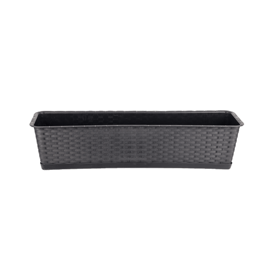 BigDean Blumenkasten mit Untersetzer 80 cm lang Rattan-Optik anthrazit - aus PP-Kunststoff - Balkon Pflanzkasten schmal Balkonkasten image 1