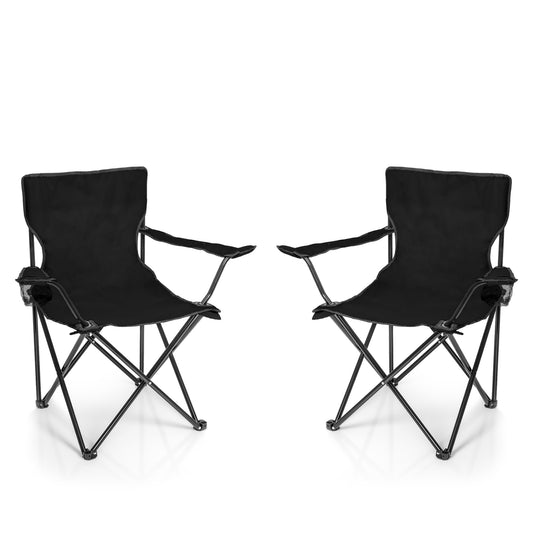 BigDean 2X Faltstuhl SCHWARZ Campingstuhl Anglerstuhl mit Getränkehalter & Tragetasche - Anglersessel klappbar - Klappstuhl Gartenstuhl Faltstuhl Relaxsessel Angelsessel faltbar image 1