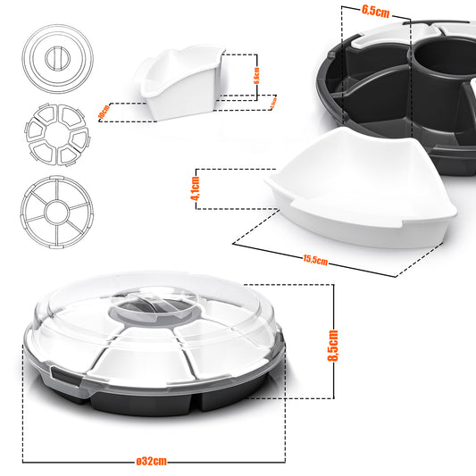 BigDean Snackschale Servierplatte Servierschalen Set mit Deckel Snackteller Servierschale Ø 32cm - Servierset mit 6 herausnehmbaren Schalen - Tapas Schalen Set Snacktray Antipasti Teller image 2