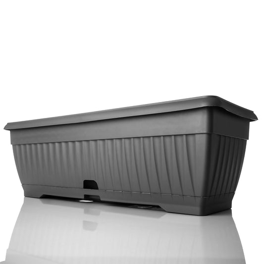 BigDean Blumenkasten mit abnehmbarem Untersetzer - Anthrazit 50 cm lang aus bruchsicherem Kunststoff - Balkonkasten Pflanzkasten mit Wasserspeicher für Innen- & Außenbereich geeignet - Made in Europe image 2
