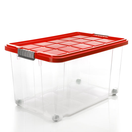 4x 60 L Aufbewahrungsbox mit Deckel groß rollbar rot - stabile & robuste Box 2