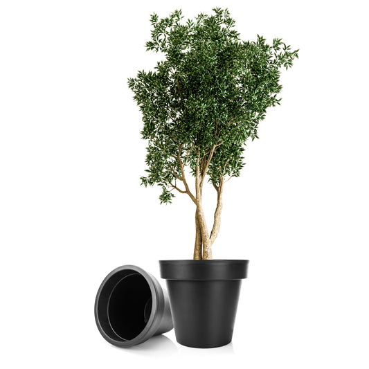 BigDean 2X Blumentopf XXL ø60 cm Classic anthrazit - mit 360 Grad Rollen wiederverschließbarer Wasserablauf - wetterfester Kunststoff - Pflanzkübel groß Außen & Innen geeignet image 1