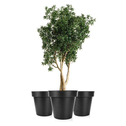 BigDean 3X Blumentopf XXL ø60 cm Classic anthrazit - mit 360 Grad Rollen wiederverschließbarer Wasserablauf - wetterfester Kunststoff - Pflanzkübel groß Außen & Innen geeignet image 1