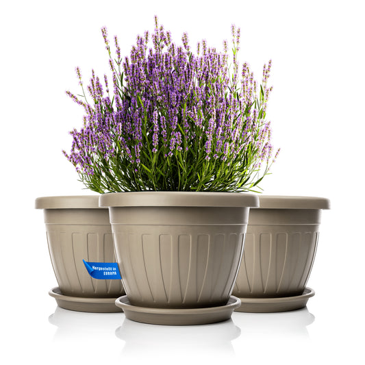 3x Blumentopf mit Untersetzer rund ø40xH31 cm Mokka/braun - wetterfester Pflanzkübel - Wasse