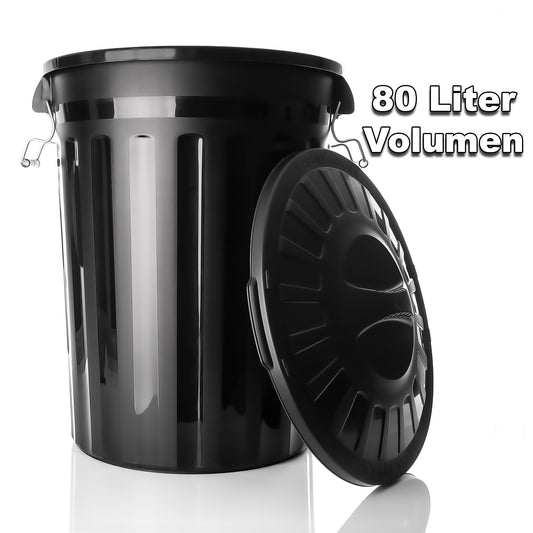 BigDean wetterfeste Universaltonne mit Deckel Schwarz und 2 Tragegriffen + Clip Verschluss auch als Mülltonne – Regentonne und Futtertonne geeignet für Indoor + Outdoor geeignet - Made in Europe image 2