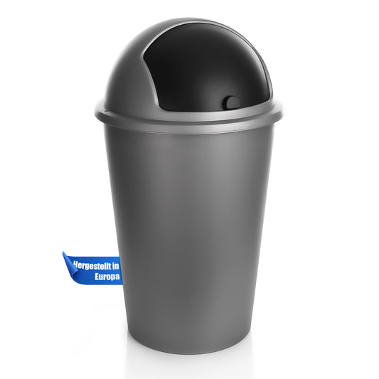 Abfalleimer grau 50 L mit schwarzem Schiebedeckel Ø 25cm x H 68cm – Mülleimer groß