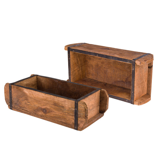 BigDean 2x Ziegelform 32x14x9 cm - Ein-Kammer - Vintage Holzkiste mit Metallbeschlägen - Ordnungsbox Allzweckkiste - Nachbau aus Altholz - Jedes Stück ein Unikat image 1