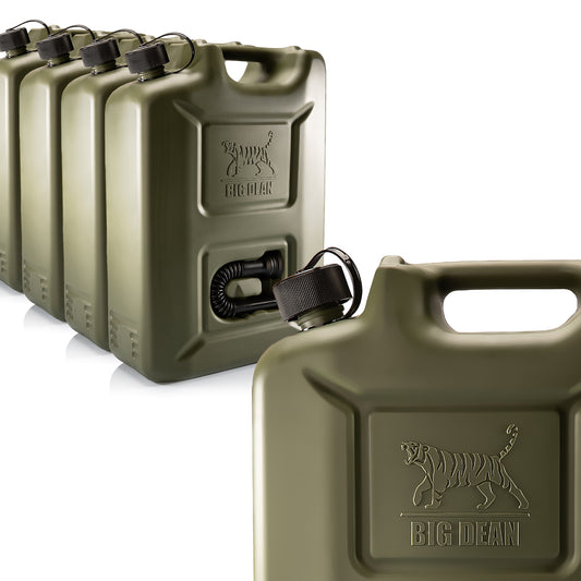 4 Stück Benzinkanister 20L in Olivgrün mit flexiblem Ausgießer - Kraftstoffkanister