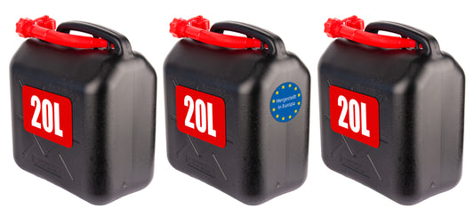 3x Benzinkanister 20L mit flexiblem Ausgießer - Kraftstoffkanister für Benzin & Diesel - han