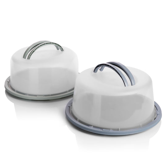 2 Stück Kuchen Transportbox Set Rund – mit Doppel Tragegriff für sicheren Transport