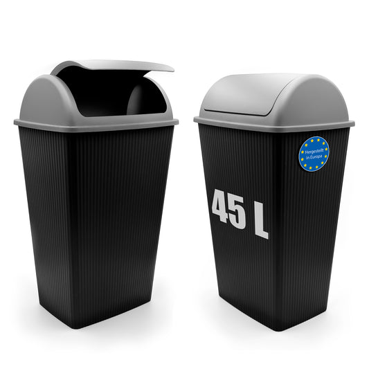 2 Stück Mülleimer mit Schwingdeckel 45 L Anthrazit – Abfalleimer für die Küche & Büro