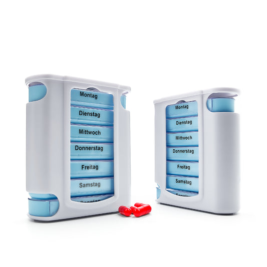 2 Stück Tablettenbox 7 Tage Morgens, Mittags, Abends & Nachts in Weiß – Medikamentenbox