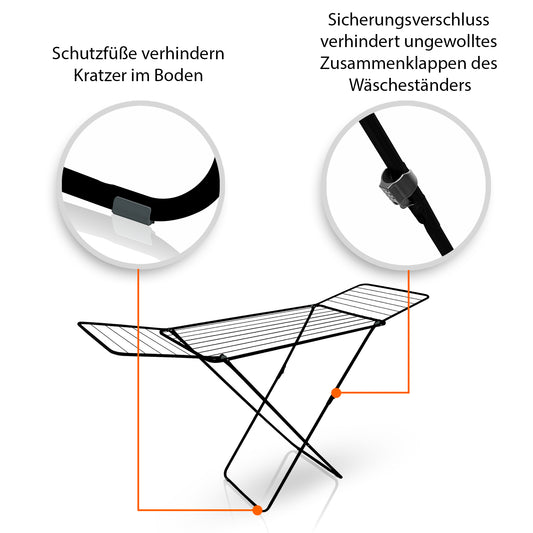 BigDean Wäscheständer Schwarz zusammenklappbar 18m Trockenlänge – Wäschetrockner Ständer mit X-Beinen für stabilen Stand – Wäscheständer Ultra leicht & Made in Europe image 2
