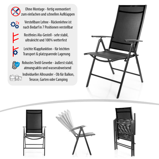 BigDean 2 Stück Gartenstühle 120 kg belastbar Balkonstühle Gartenstuhl - Klappstuhl mit 7-Fach Verstellbarer Rückenlehne – hochwertiger Campingstuhl für Balkon, Garten & Terrasse – dunkelgrau/schwarz image 2