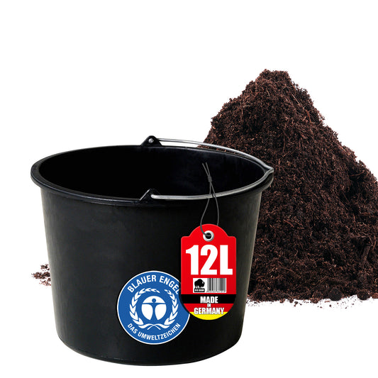 BigDean Baueimer 12l - Mörteleimer mit Henkel - Eimer für Baustelle & Garten - Stabiler Wasserkübel, Betoneimer mit Skala, Blauer Engel, Made in Germany image 1
