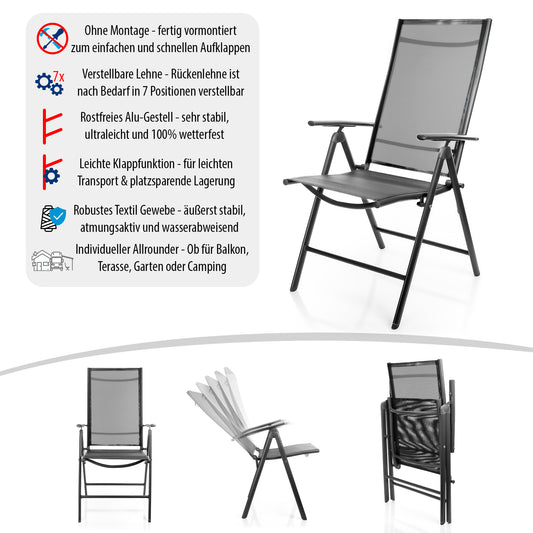 BigDean 2 Stück Gartenstühle dunkelgrau 120 kg belastbar - Balkonstühle Gartenstuhl - Klappstuhl mit 7-fach Verstellbarer Rückenlehne - hochwertiger Campingstuhl für Balkon, Garten & Terrasse image 2