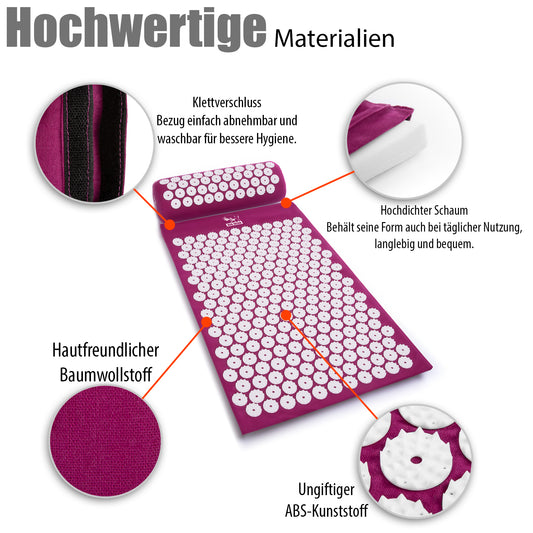 BigDean Akupressurmatte mit Kissen & Hülle zur Steigerung des Wohlbefindens– Massagematte in Lila image 2