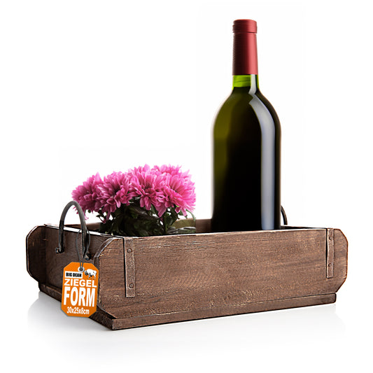 vintage Ziegelform in Braun 25x8x30 cm (LxBxH) – rustikale Ordnungsbox mit Metallbeschlägen