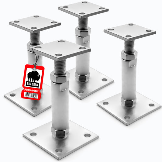 BigDean 4 Stück Pfostenträger höhenverstellbar Höhe 150 – 190mm – verzinkt & zum Aufschrauben image 1