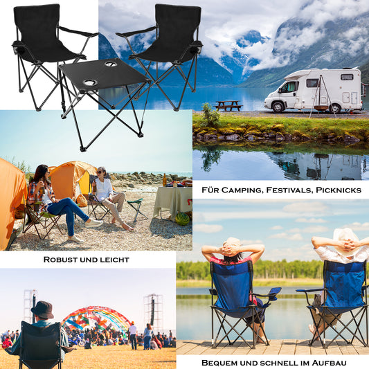 BigDean 2 Stück Campingstühle & Campingtisch faltbar schwarz - Campingtisch mit Stühlen - Faltstuhl Campingstuhl mit Tisch Klapptisch mit Stühlen image 2