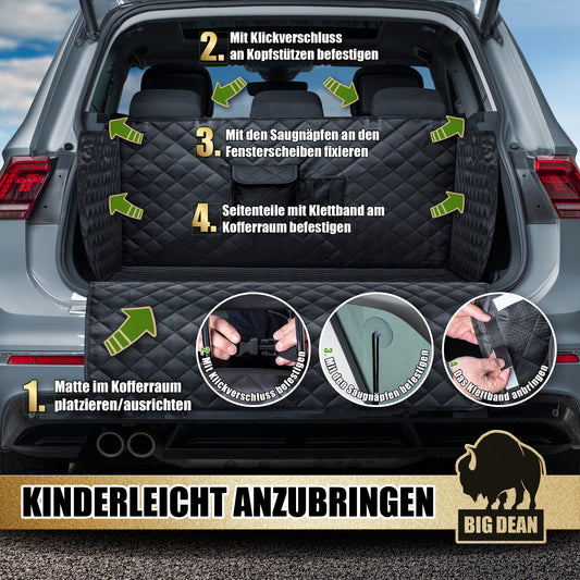 Premium Kofferraum Schutzmatte mit Seiten & Stoßstangenschutz – Kofferraumschutz Hund schmutz- & wasserabweisend – Hundedecke Auto Kofferraum Universelle Kofferraumwanne für Hunde & Gepäck – BigDean image 2