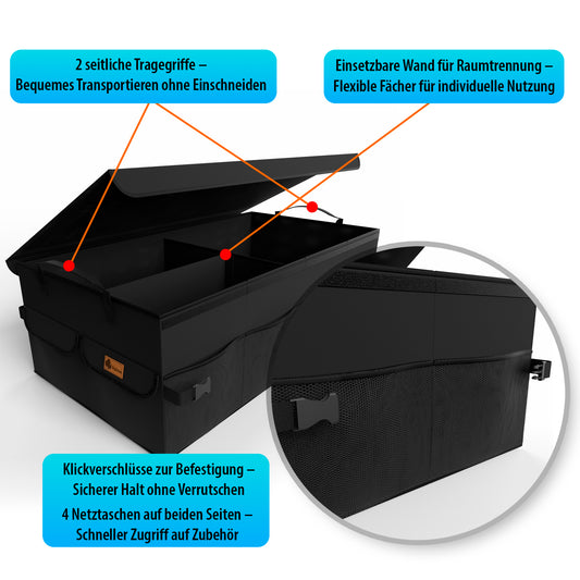 BigDean Premium Kofferraum Organizer faltbar mit Deckel – robuster Auto Organizer mit doppeltem Boden image 2