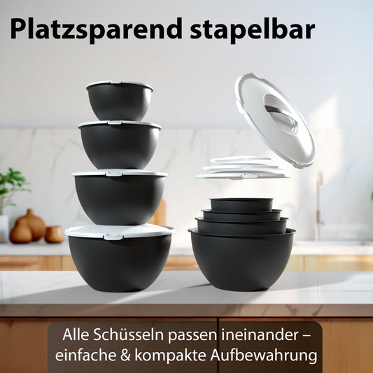 BigDean Salatschüssel Set groß mit Deckel, Schüssel 4 Größen 0,7-6 L in Anthrazit Schwarz, Kunststoff BPA-frei Salatschüssel Made in Germany image 2