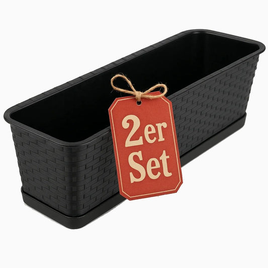 BigDean 2X Blumenkasten mit abnehmbarem Untersetzer Anthrazit 80 cm lang - Balkonkasten Pflanzkasten für Innen- & Außenbereich geeignet - Made in Europe image 1