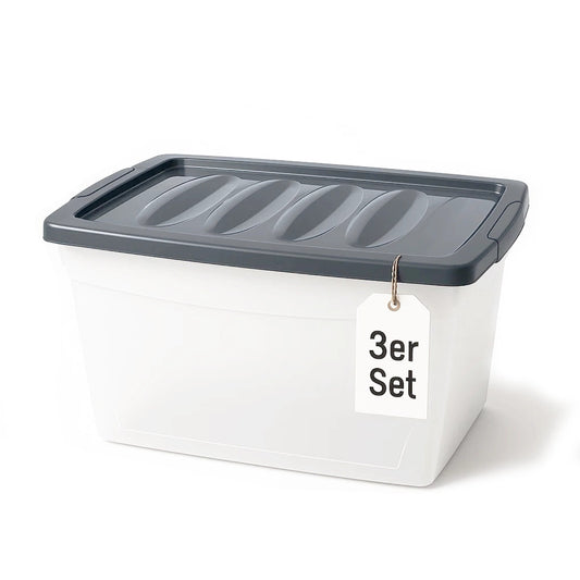 BigDean 3x 60 L Aufbewahrungsbox mit Deckel groß Budget Line Plastikbox mit Deckel image 1