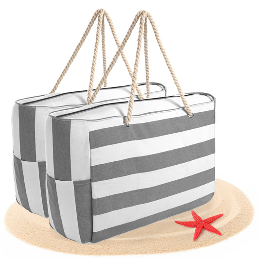 BigDean Strandtasche XXL 2 Stück große Badetasche mit Reißverschluss Schwimmbad Tasche Saunatasche Einkaufstasche Umhängetasche image 1