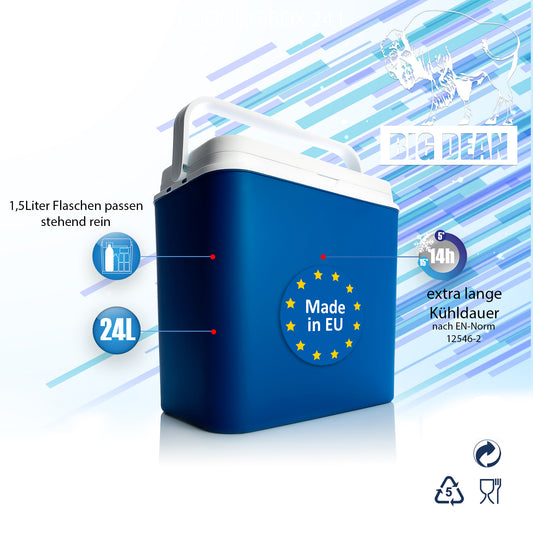 BigDean Kühlbox 24 Liter blau/weiß - Isolierbox mit bis zu 14 Std. Kühlung - Kühltasche für unterwegs - Outdoor Thermobox für Camping, Picknick & Garten - Made in Europe image 2