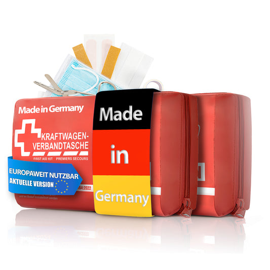 BigDean 2 Stück KFZ Verbandstasche 2025 "MADE IN GERMANY" Verbandskasten nach aktueller Norm – Erste Hilfe Set Auto europaweit nutzbar – DIN 13164:2022 (StVO konform)